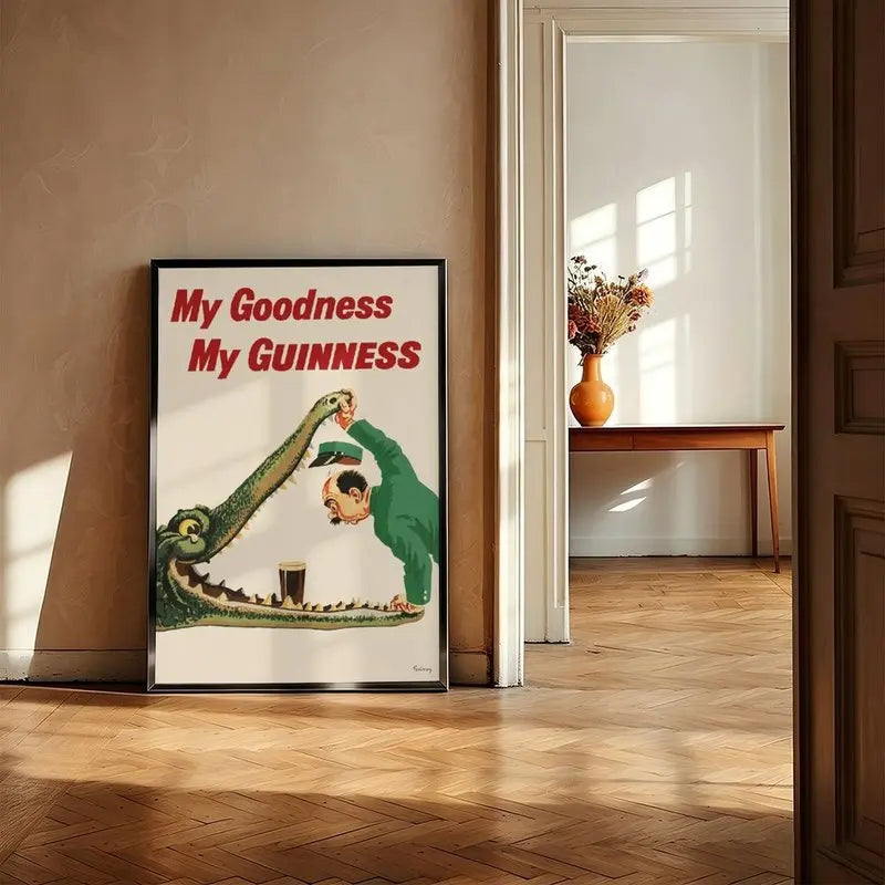 Vintage John Gilroy Guinness Crocodile Wall Art, Retro Irish Beer Advertisement Poster, Classic Pub Decor Print, Brewery Vintage Artwork, Irish Bar Wall Decor, Collector Beer Poster, Man Cave Wall Art, Retro Advertising Print