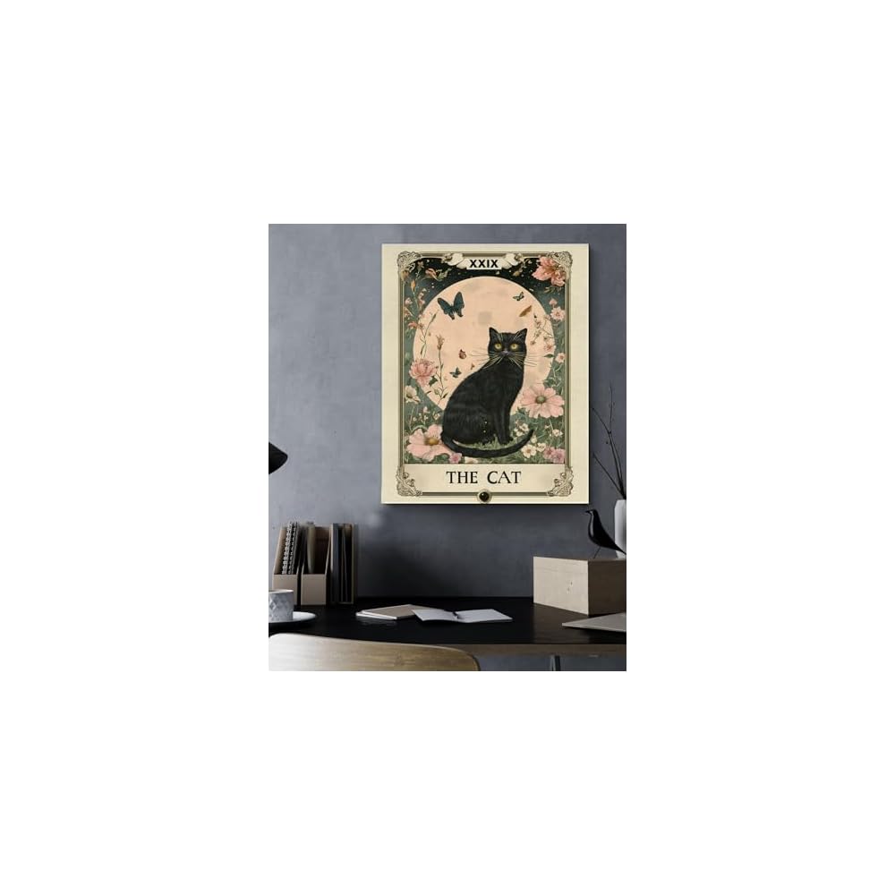 Cat Tarot Wall Decor Gift For Cat Lovers Halloween Bathroom And Bedroom Decor Poster Suitable For Home Living Room And Bedroom, 8x10 Inch