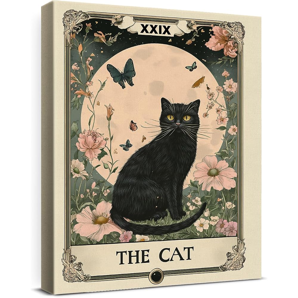 Cat Tarot Wall Decor Gift For Cat Lovers Halloween Bathroom And Bedroom Decor Poster Suitable For Home Living Room And Bedroom, 8x10 Inch