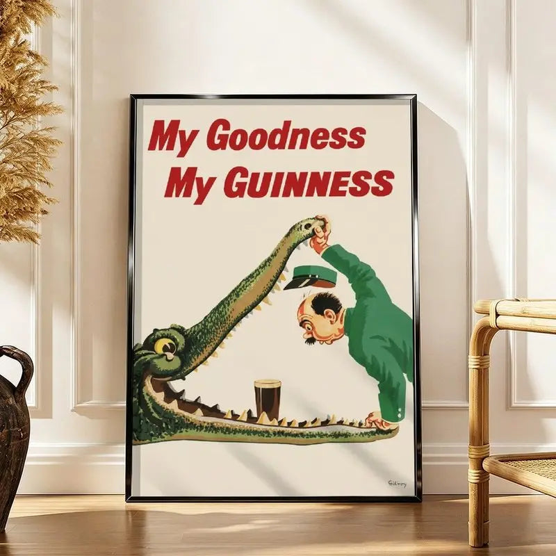 Vintage John Gilroy Guinness Crocodile Wall Art, Retro Irish Beer Advertisement Poster, Classic Pub Decor Print, Brewery Vintage Artwork, Irish Bar Wall Decor, Collector Beer Poster, Man Cave Wall Art, Retro Advertising Print