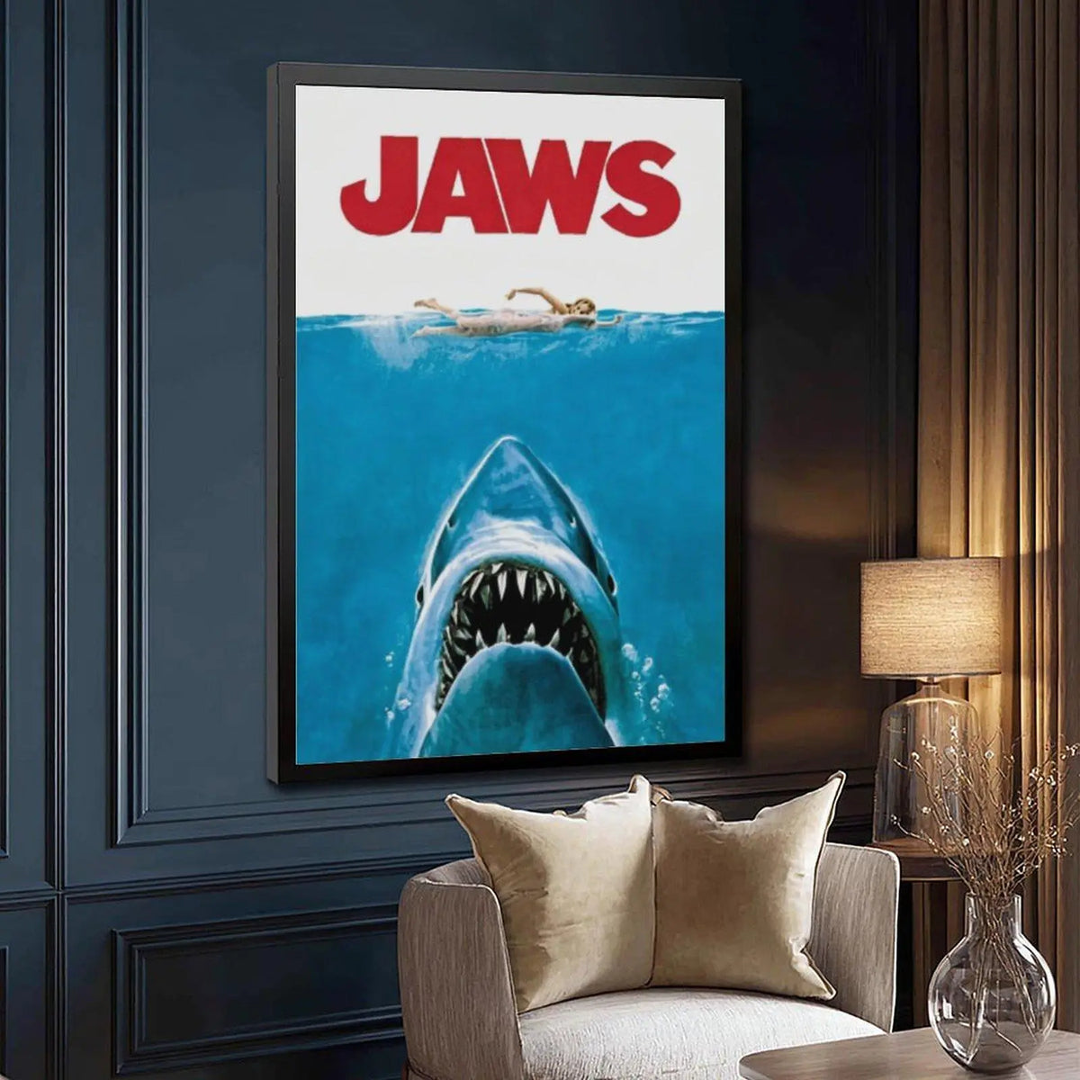Vintage Jaws Movie Poster - Steven Spielberg Classic Thriller Film Print, Retro Cinema Wall Art with Retro Look, Minimalist Giant Sea Creature Photo, Frame-Ready Home Decor for Beach House Room Interior Decoration Supplies